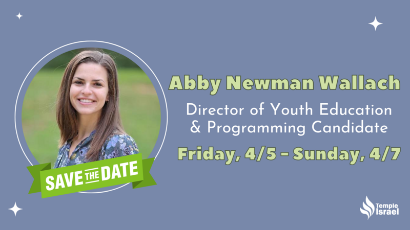 Banner Image for Weekend visit with Abby Wallach, Candidate for Director of Youth Education & Programming
